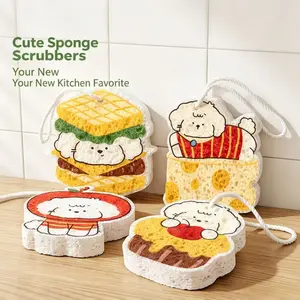 Cute Cartoon Sponge Cloth for Kitchen｜Dopamine Cleaning Sponge｜Absorbent Aesthetic Dish Scrubber