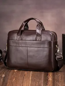 Genuine Leather Men's Briefcase Soft Luxury Business Bag, 15.6 Inch Laptop Compatible Lightweight Office Commute Handbag