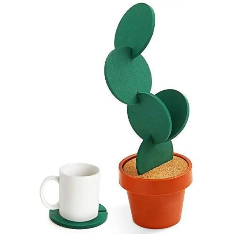 Coasters DIY Cactus Coaster Set of 6 Pieces with Flowerpot Holder for Drinks Novelty Gift for  Office Bar Decor and Improvement, DIY Puzzle Coffee Cup Mat, Heat Resistant Placemat, Decorative Coaster for  Kitchen Dining Room