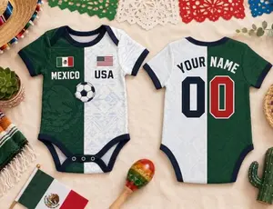 Custom Half Mexico Half USA Baby Bodysuit – Personalized Name Number Soccer Onesie