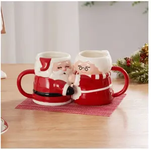 Holiday Time Ceramics Mr & Mrs Claus Hug Mug 18 Oz Set of 2 (NEW IN BOX)