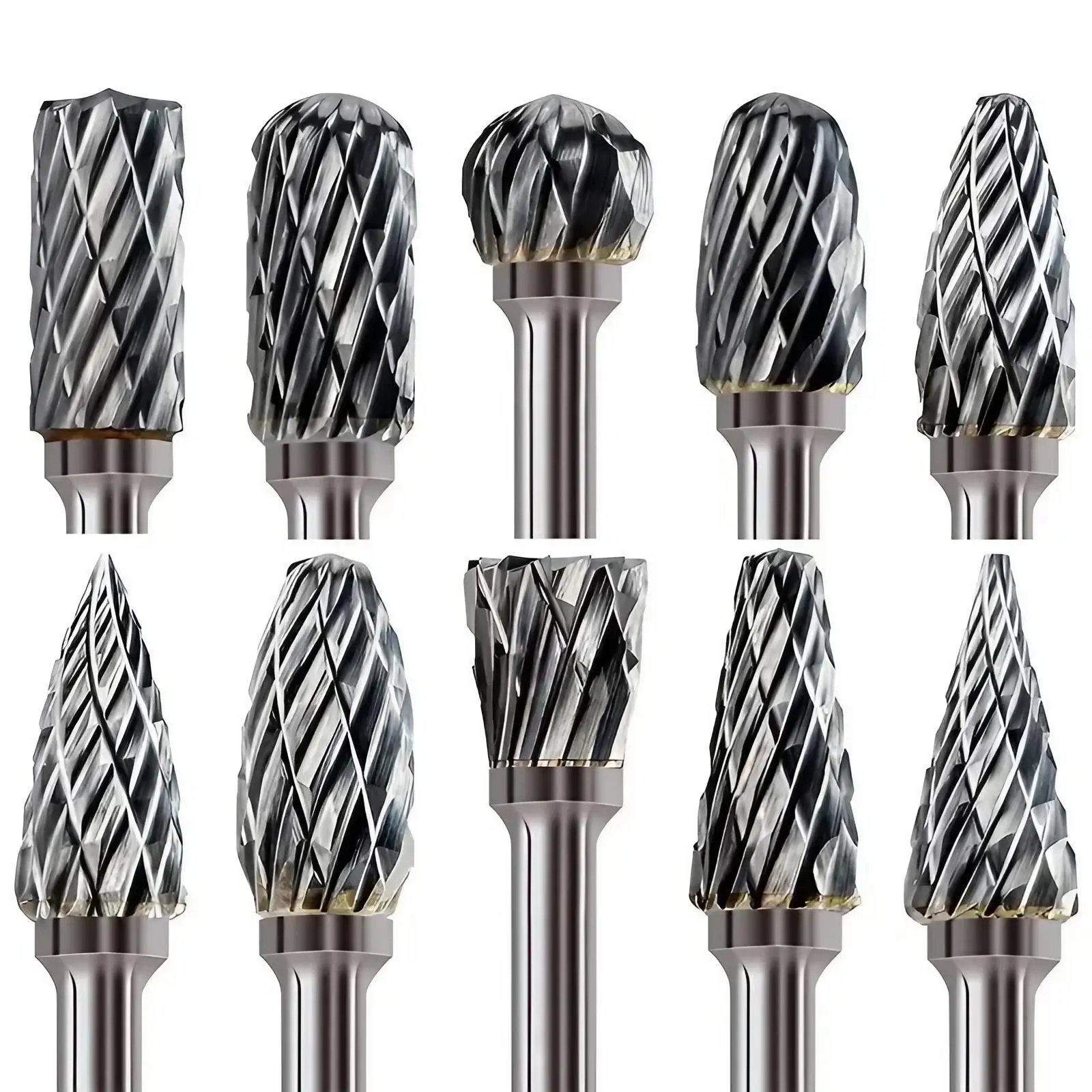 Hard Alloy Burr Drills Set, 10pcs/set Milling Spiral Drill Bit with 1/8 Inch Shank, Rotary Tool Accessories for Wood Stone Carving Cutting Engraving, Drill Bits Kit