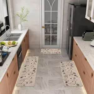 3 PCS Kitchen Rugs Set, Flowers Non Slip Kitchen Mats for Floor, Waterproof Kitchen Rug, 17"x47"+17"x30"+17"x59"