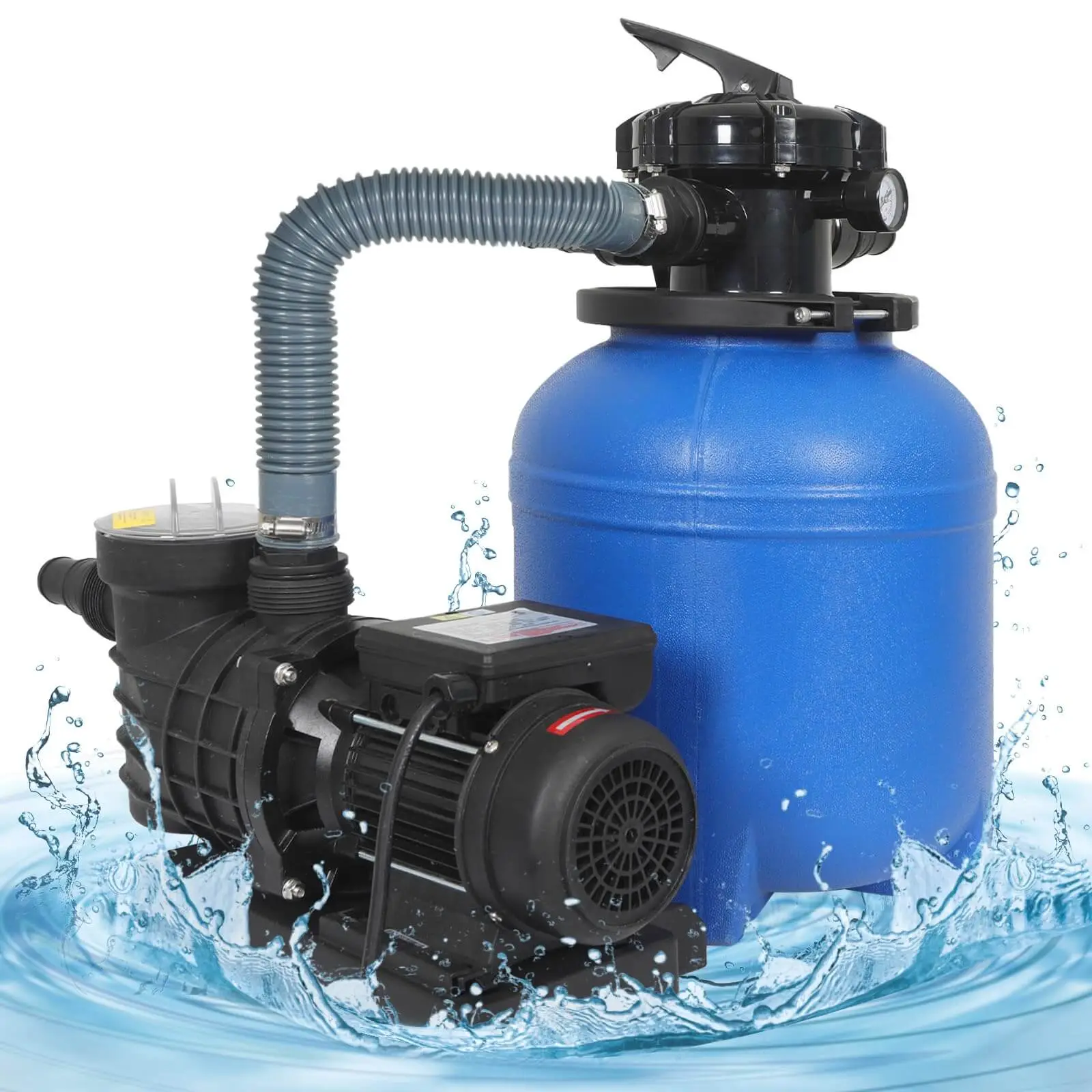 12in Sand Filter Pump for Above Ground Pool Up to 12046 GAL,1/2HP Pool Pump, 2641GPH High-Flow Cleaner Systems with 6-Way Multi-Port Valve, Durable 37