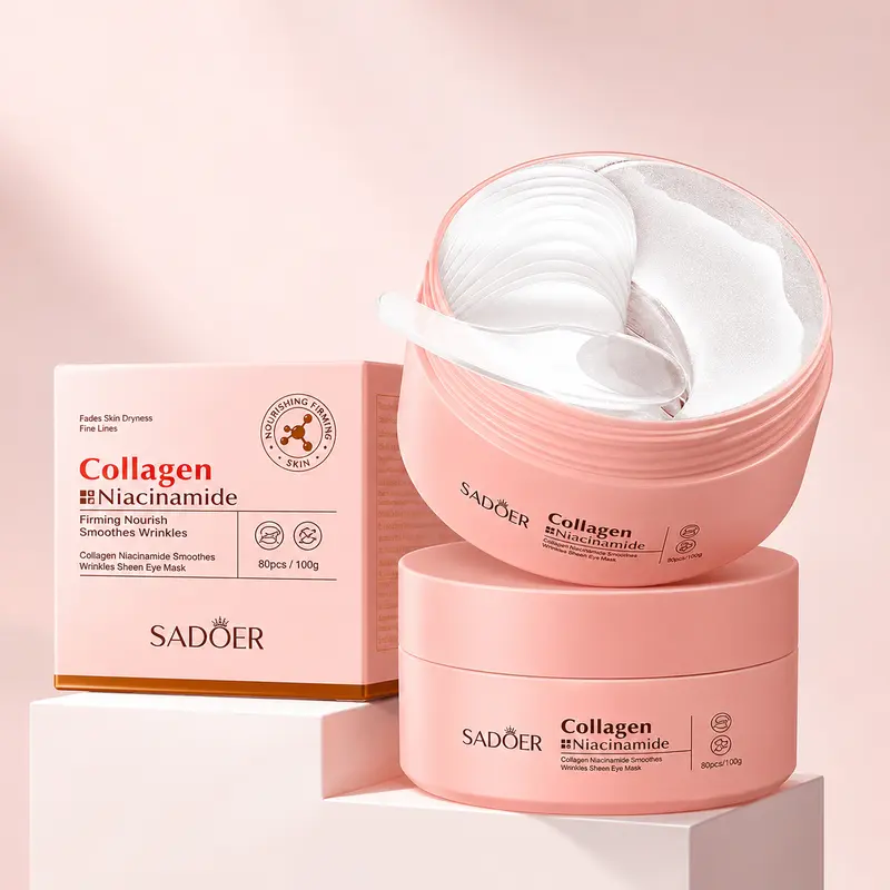 Unscented Collagen Niacinamide Under Eye Patches - Moisturizing Hydrogel Eye Gel Pads for Dark Circles Treatment, Puffiness Relief, Daily Skincare, 80 PCS/100g