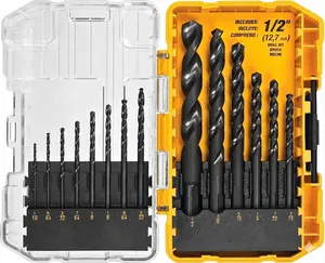 Drill Bit Set, 3-Flats Shank,14-Piece, 135 Degree Split Point, for Plastic, Wood and Metal