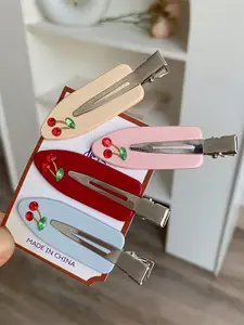 Cute Girls Hair Clips, 2 Pcs Colorful Rhinestone Cherry Decorative Anti-Bend Hairclips, Boho Fruit Headbands for Daily Wear, Parties, Travel