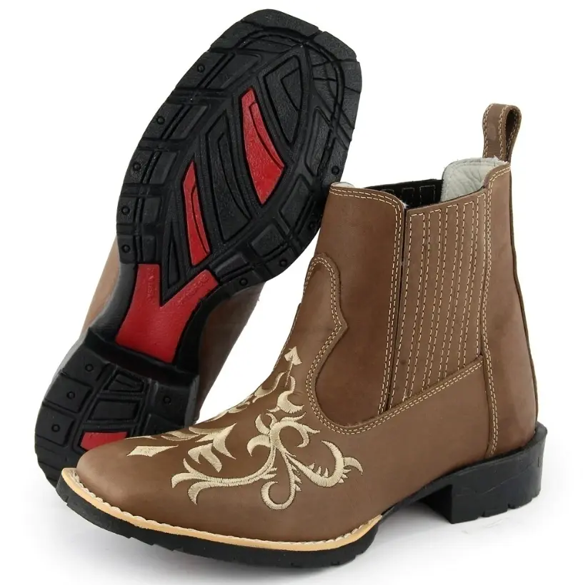 Botina Feminina Country Cano Curto em Couro, Bico Quadrado Bordado Tribal Printed cowboy boots; Western Mexican cowboy boots; ranch boots.