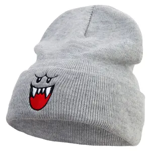Mario Ghost Face Embroidered 12 Inch Long Knitted Beanie