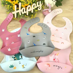1 Silicone Feeding Bib for Children, Thickened Cartoon Baby Silicone Feeding Bib