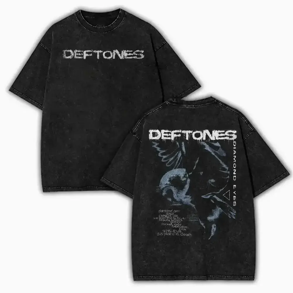 Deftones Diamond Eyes Band Graphic Tee, Vintage Washed Heavyweight Cotton Oversized Double-Sided T-Shirt, Alternative Metal Rock Band Streetwear, Acid Wash Unisex Short Sleeve Tee