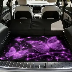 1pc, Car Accessory, Universal Car Cargo Mat with Glowing Purple Butterflies motif, trunk liner for SUV, sedan, or van, perfect for family holidays, grocery shopping, business use, Auto Boot Floor Mat