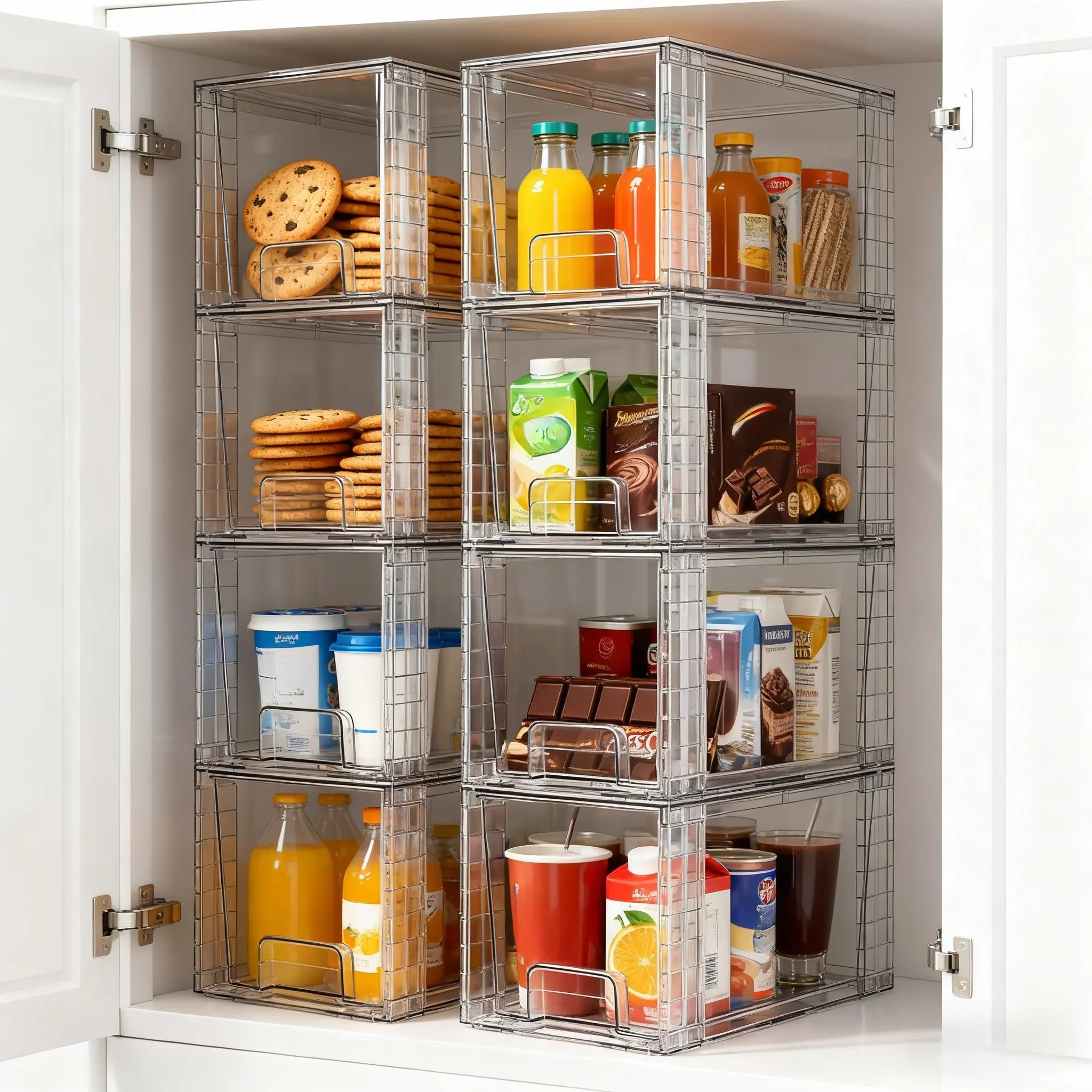 2/4/6/8pcs Large Stackable Clear Acrylic Food Storage Bins With Lids | Kitchen Pantry Organizer Boxes, Cabinet Storage Drawers For Dry Food, Snacks, Cereal