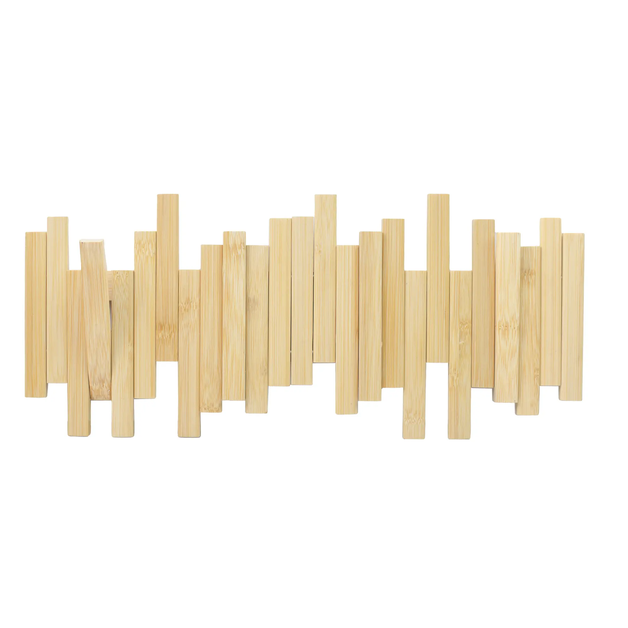 Bamboo Multi Hook Coat Rack – Modern, Unique, Space-Saving Coat Hanger with 4 Flip-Down Hooks for Hanging Coats, Christmas Decorations,Bamboo