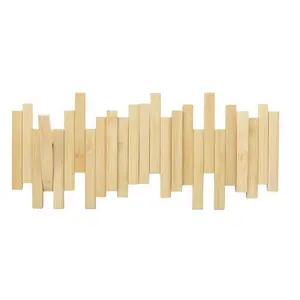 Bamboo Multi Hook Coat Rack – Modern, Unique, Space-Saving Coat Hanger with 4 Flip-Down Hooks for Hanging Coats, Christmas Decorations,Bamboo