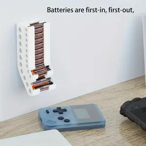 Battery Storage Rack for AA and AAA, Wall-Mounted Design, FIFO Organizer for 10 AAA and 10 AA Batteries, Home Organization Solution