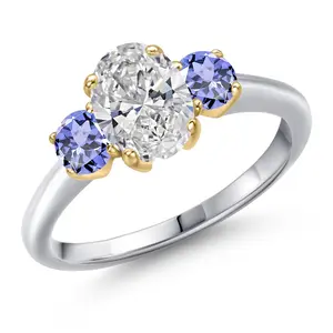 1.60cttw 10K White Gold IGI Certified Lab Grown Diamond and Blue Tanzanite 3-Stone Engagement Ring For Women | Center 1.00 Ct Diamond | D-E Color | VS1-VS2 Clarity