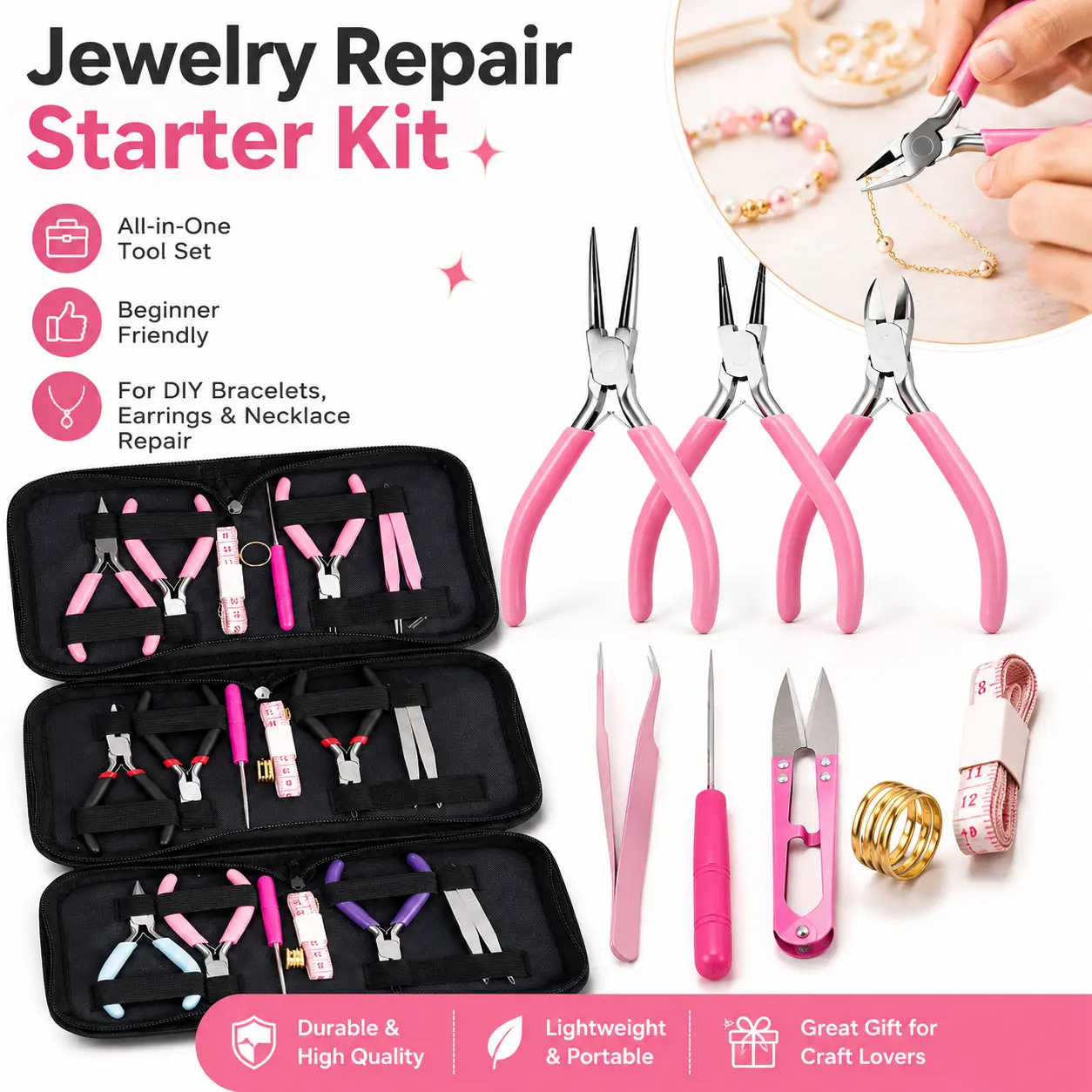 1 Pack Jewelry Making Supplies Kits with Jewelry Pliers Jump Ring Opener Awl Thread Scissors Helping Hands for Jewelry Repair Organiser Cloth sohochic