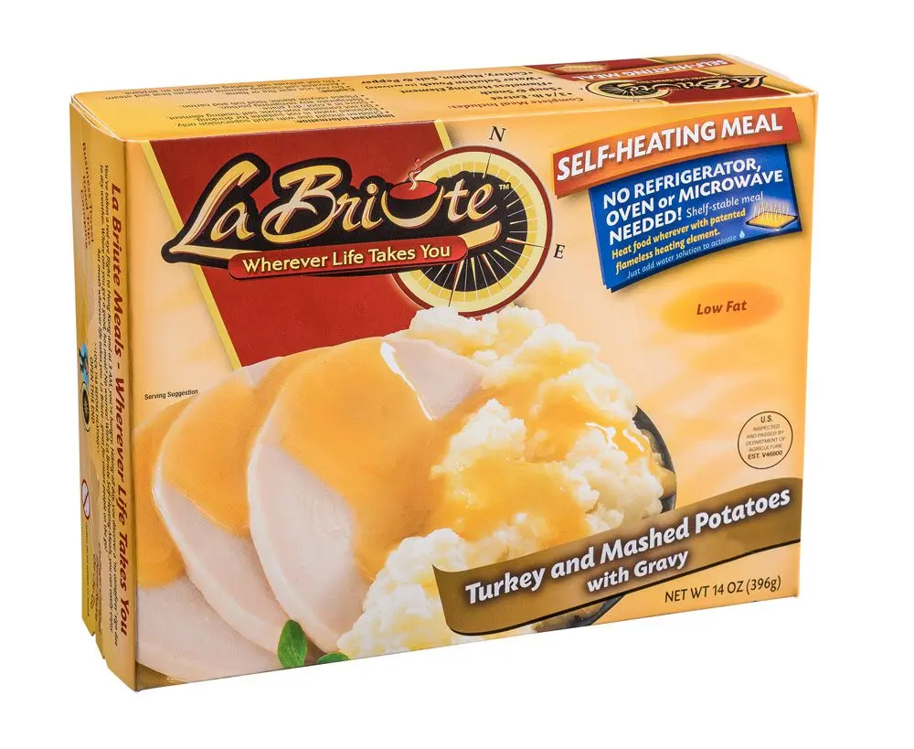LaBriute Meals Turkey with Mashed Potatoes – Self Heating Ready to Eat Entrée w/Snack |22g Protein, Low-Calorie Pre-Packaged Lunch or Dinner | Shelf Stable, Fully Cooked, No Refrigeration Needed|Glatt Kosher | 12 oz Serving
