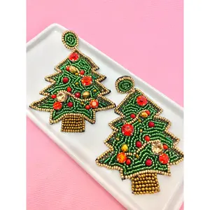 Deck The Halls Beaded Christmas Tree Earrings