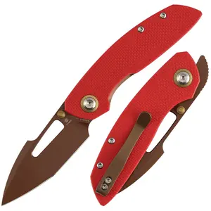 Tenable Link B1068A3 – 3.0" Rose Gold 14C28N Harpoon Folding Knife - Red G10 Handle, Liner Lock, Triple Stripe Knives Design - Impact & Corrosion Resistant Utility Knife - EDC Portable Pocket Knife