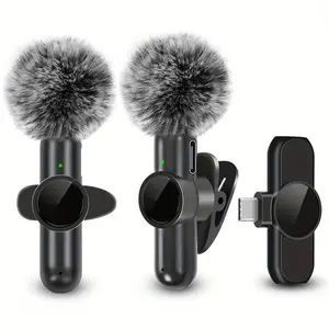 Wireless Lavalier Microphone With Windproof Cover Audio Video Recording Mini Mic For iPhone Android Mobile Phone Microphone Lapel Mic