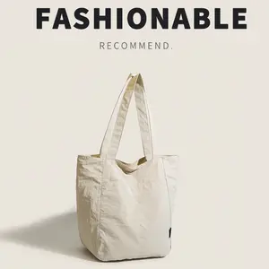 Minimalist Large-Capacity Canvas Tote Bag Versatile Shoulder Handbag for Commuting and Students Waterproof Nylon Casual Women's Bag