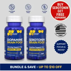 Dopamine & Serotonin Brain Food™ Stack Supplement Bundle w/L-Tyrosine for Focus  & Mental Drive - L-Tryptophan, Zinc, Magnesium & More for Anytime Mood Support