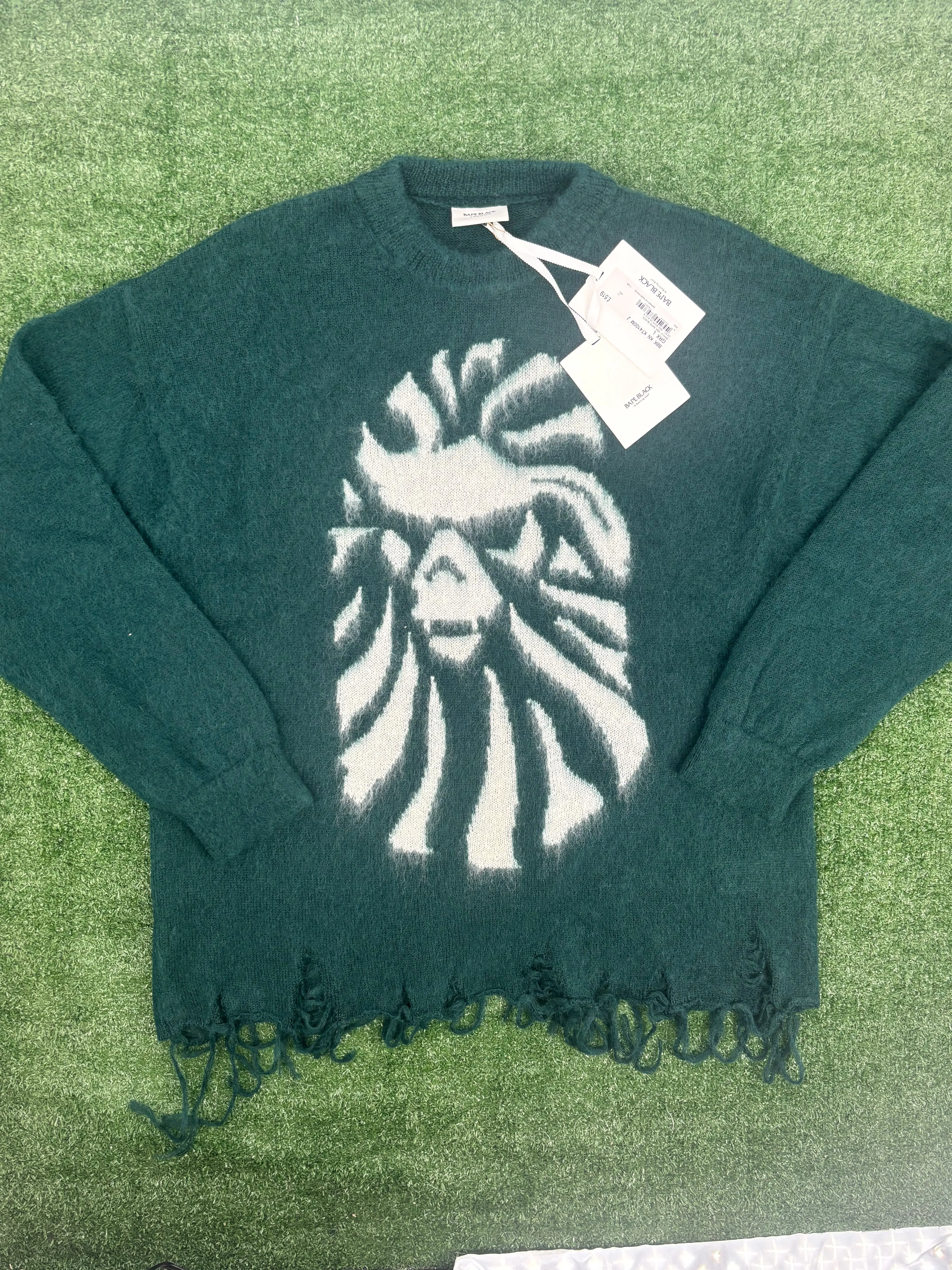 BAPE Black Japan Green Mohair Distressed Sweater Size XL
