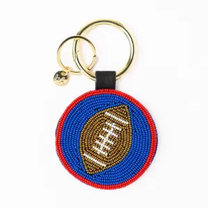 Game Day Football Beaded Bag Charm Blue + Crimson