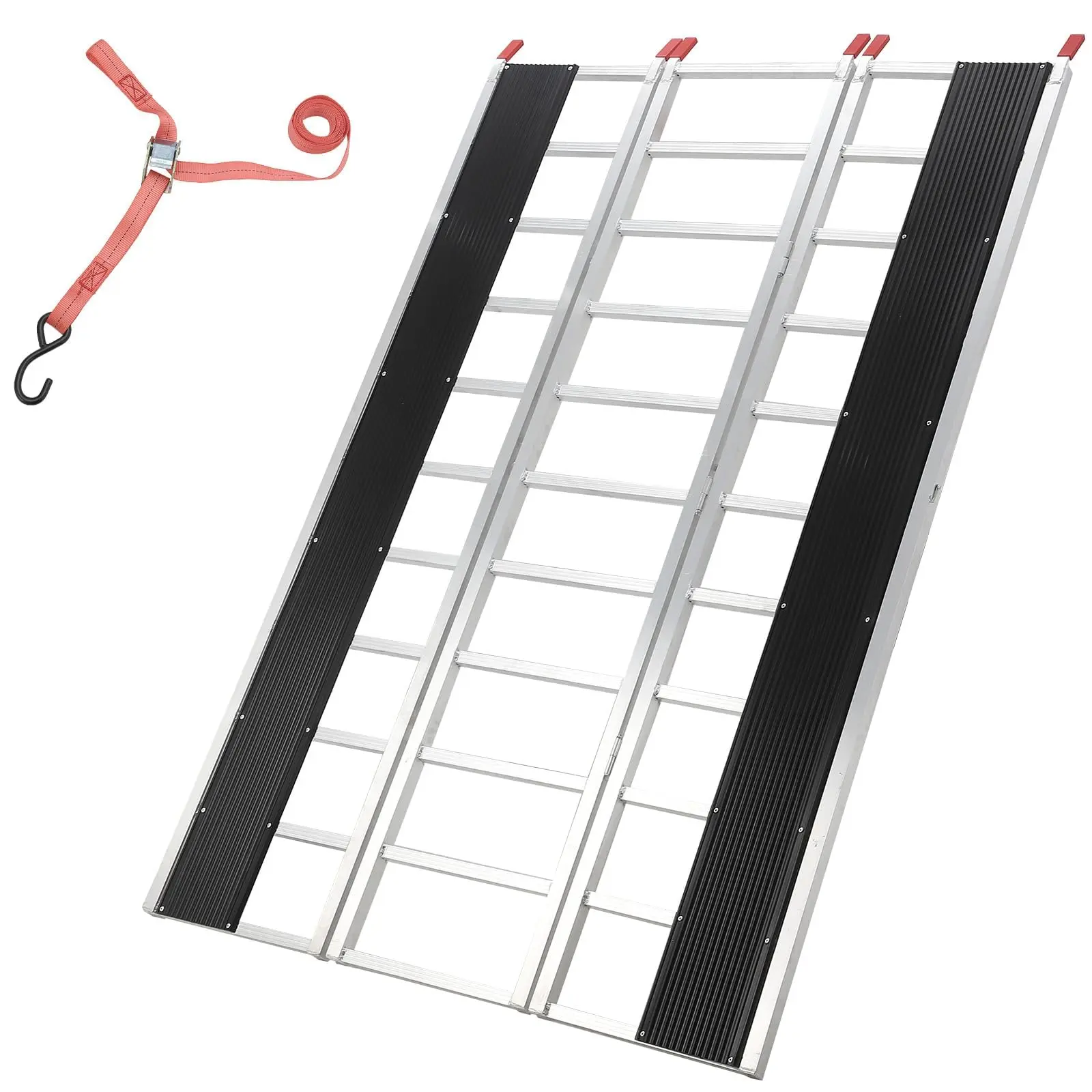 GARVEE Tri-Fold Aluminum Ramp, 1500 Lbs Capacity, 77"x54", 1.5" Thickness, Portable Vehicle Ramp with Safety Straps for Easy Loading and Transport