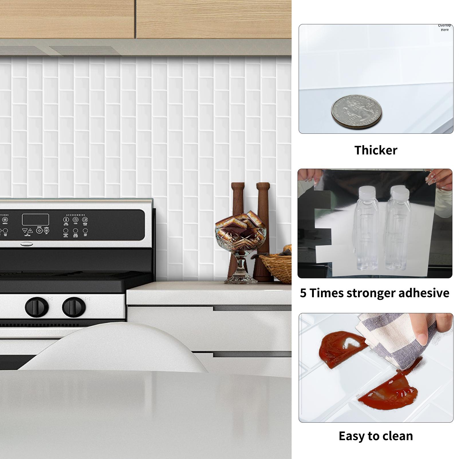 MOONFUN 12×12 in White Subway Style 3D Resin Plaid Peel and Stick Decorative Tile Stickers - Waterproof, Moisture-proof, Scratch-resistant, Durable Self-adhesive Tiles for Kitchen, Bathroom Backsplash Home Decor Walls, Tiles Sticker
