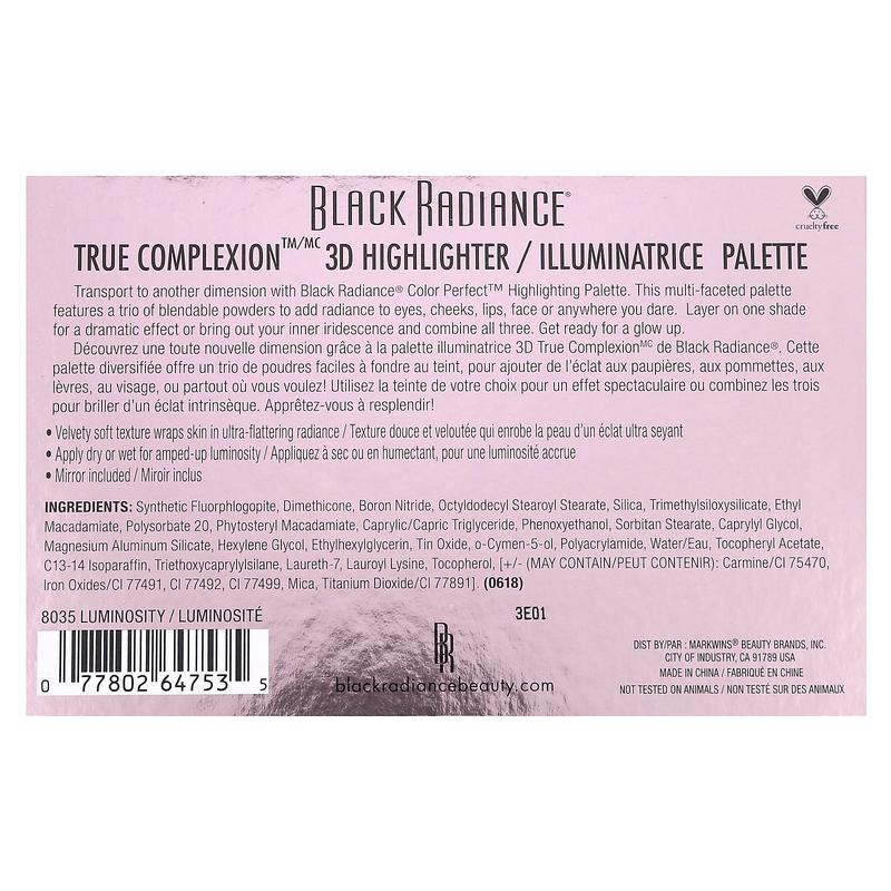 Black Radiance True Complexion, 3D Highlighter Palette, 8035 Luminosity, 0.38 oz (11 g)