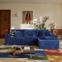 108" Blue L Shaped Sofa with Right Chaise
