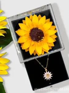 Sunflower Design Necklace & Gift Box Set, 1 Set Artificial Sunflower Gift Box for Girlfriend Wife Mom Friend Sister, Party Gifts for Women, Flower Pendant Necklace