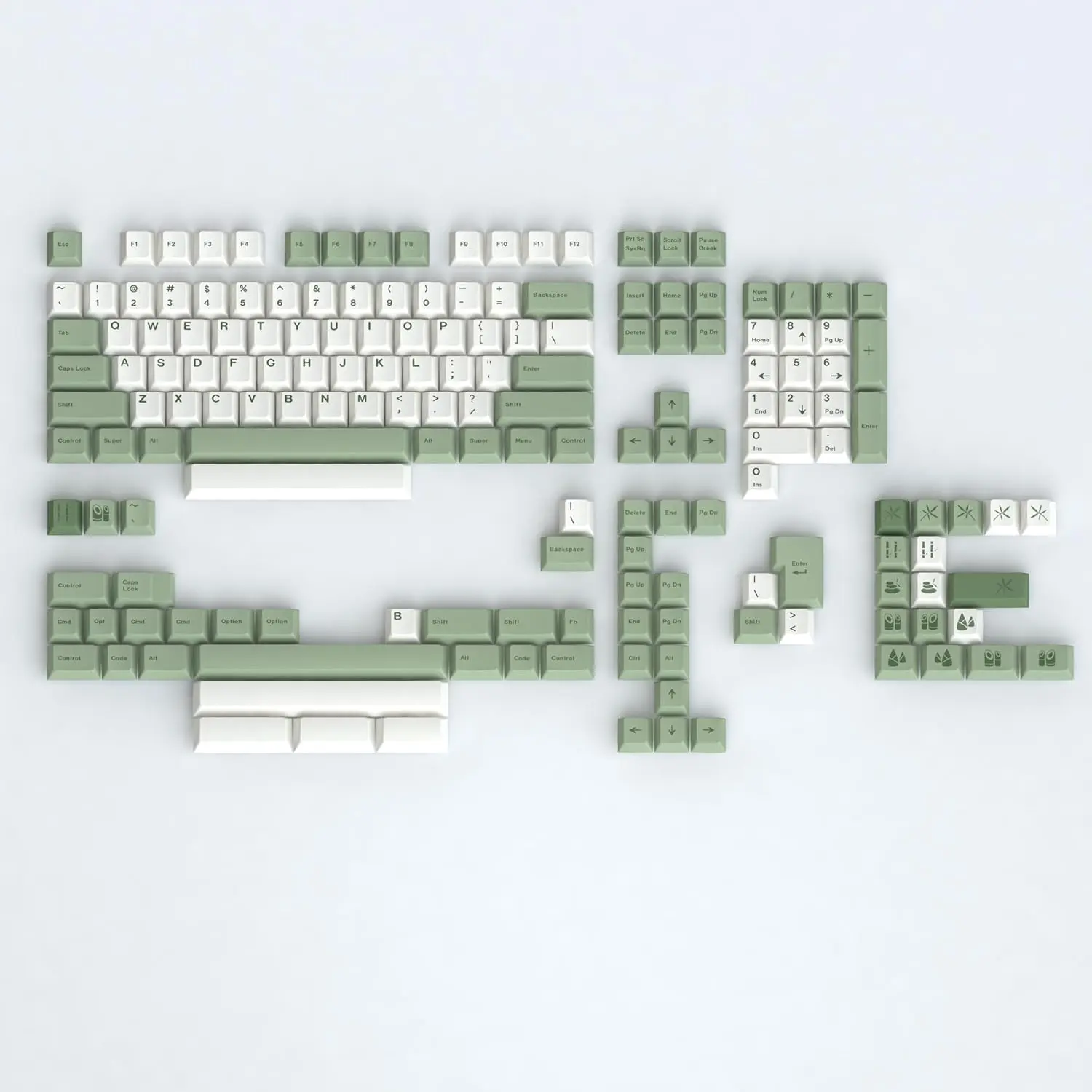 PBT  Forest Keycaps for Mechanical Keyboard 60% 65% 75% Cherry Profile Green White Keycaps Dye Sub Custom Gaming Keyboard Keycaps for Gateron MX Switches with Keycap Puller