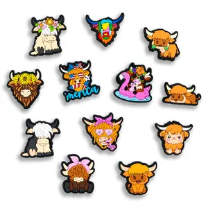 Highland Cow Shoe Charms Animal 12PCS PVC Clog Pins Accessories Party Favors Birthday Gifts Holidays Decoration for Boys Women Girls