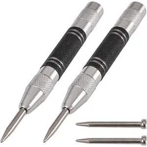 Automatic Center Punch 2 Pack 5 Inches Spring Loaded Center Hole Punch Adjustable Tension with 2 Replacement Tips