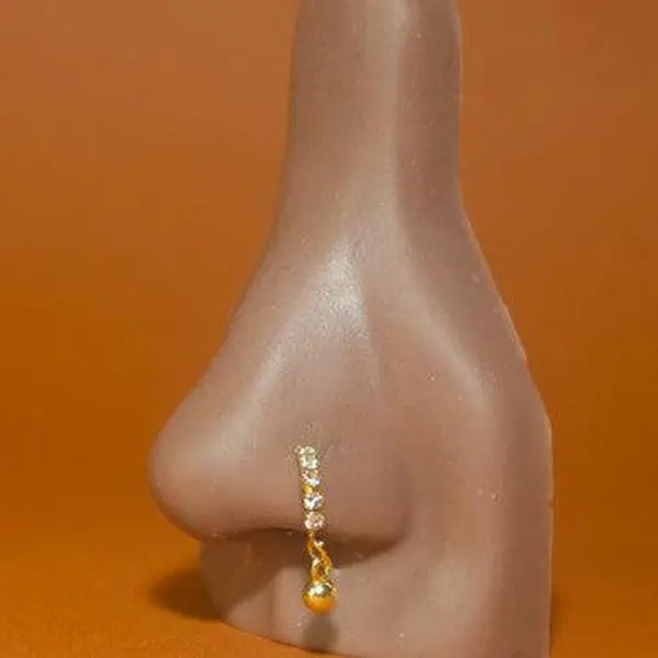 Four Gem Square  Dangle Ball Nose Hoop  Ring Piercing