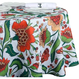 Outdoor and Indoor Spill Proof  Tablecloth, Floral Design Patio Fabric Table Cover,Home Dinner Decor Wrinkle Free Table Cloths(60" Round no Zipper and Hole)
