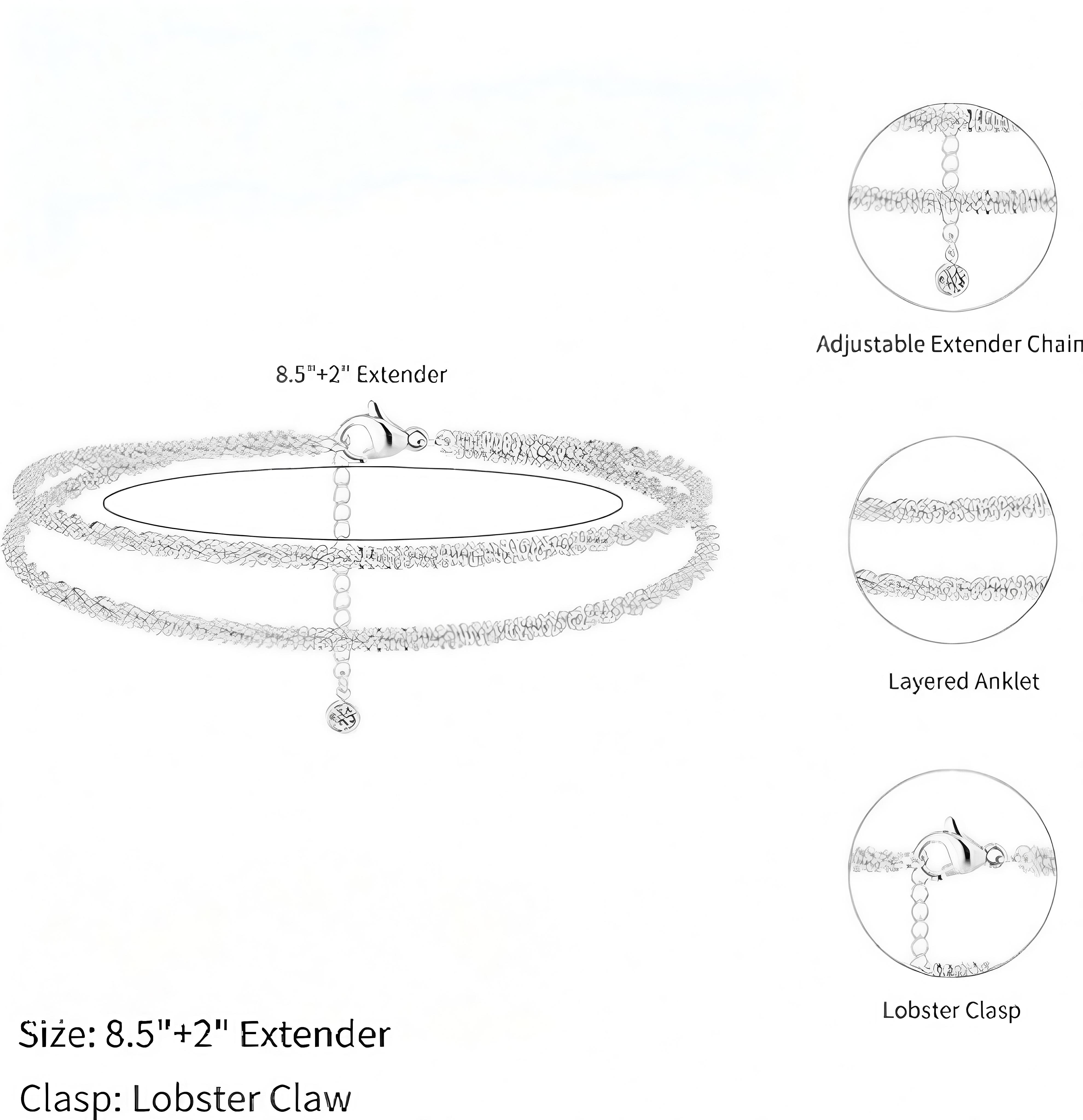 Tewiky ankle bracelet Jewellery Glitter Waterproof Adjustable Two Chains anklets for women, ankle bracelet Casual Anklets, Summer Beach Anklet Jewelry for Women Gift.Valentine's Day Gift,Fashion Items Holiday gifts