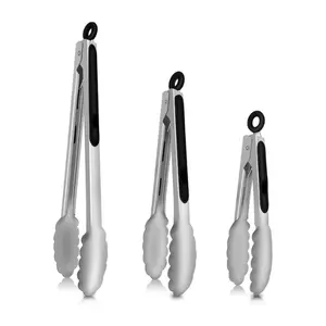 Stainless Steel Kitchen Tongs Set 3PCS, Cooking Tongs with Locking Mechanism 7 9 12 Inch, Metal Tongs for Food Salad BBQ