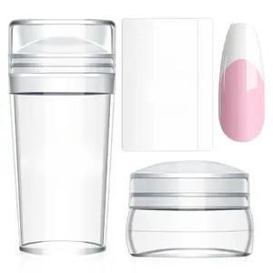 French Tip Nail Stamp Art Stamper Kit, Clear Silicone Nail Stamping Long Short Jelly Stamper for Nails with Stamper Kit for French Manicure Home DIY Nail Art Salon