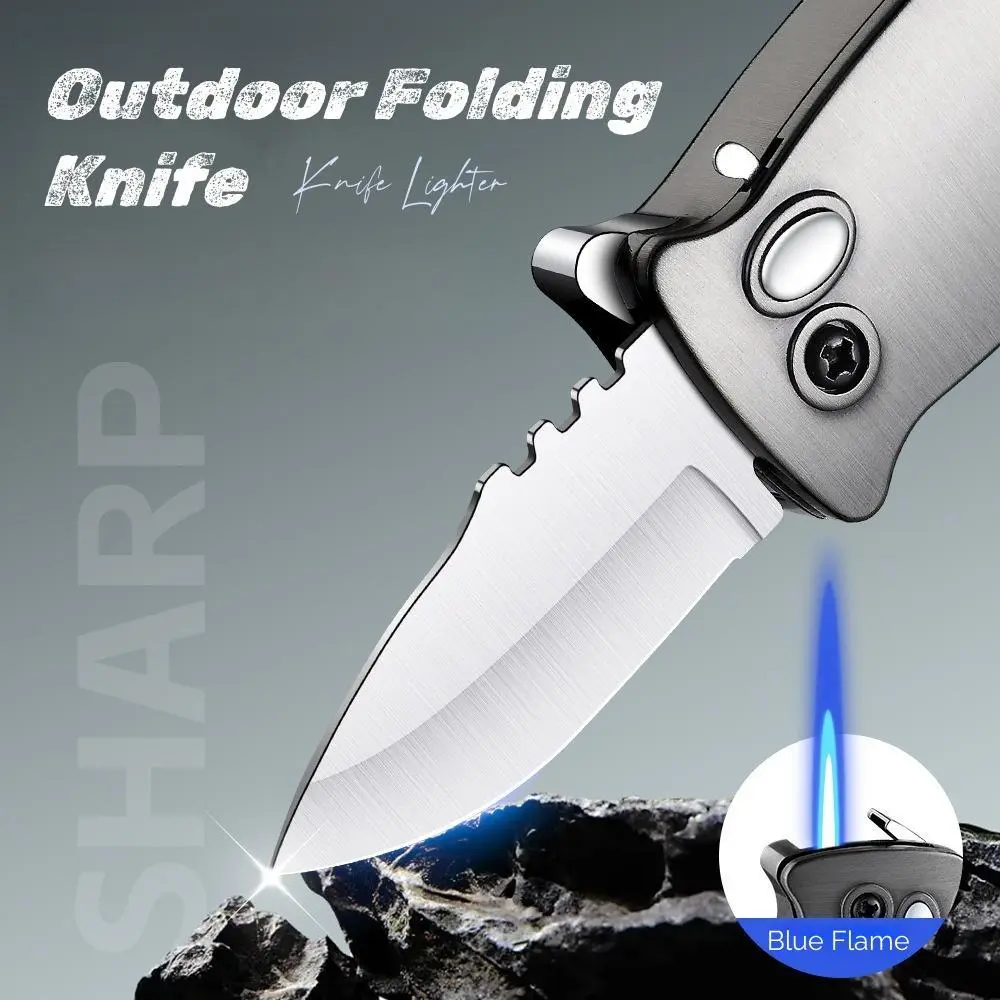2-ln-1 Folding Knife Lighter, Multi-function Outdoor Portable Lighter, Metal Outdoor Inflatable Lighter, Suitable for Outdoor Adventure BBQ Kitchen Candle Lighter, Best Gift for Men (No Butane Gas)
