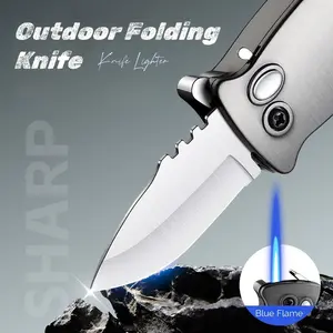 2-ln-1 Folding Knife Lighter, Multi-function Outdoor Portable Lighter, Metal Outdoor Inflatable Lighter, Suitable for Outdoor Adventure BBQ Kitchen Candle Lighter, Best Gift for Men (No Butane Gas)