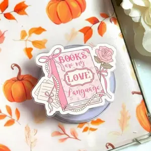 Books Are My Love Language Phone Grip, Pink Pastel Books Griptok, Socket for Bookworms