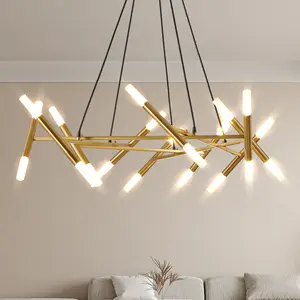 41in Matte Gold Branch Chandelier Modern Minimalist Iron Frosted Acrylic Pendant Adjustable Hardwired 20-Light G9 Anti-Rust Easy Install Decor Lighting for Indoor Home Kitchen Island Dining Living Room
