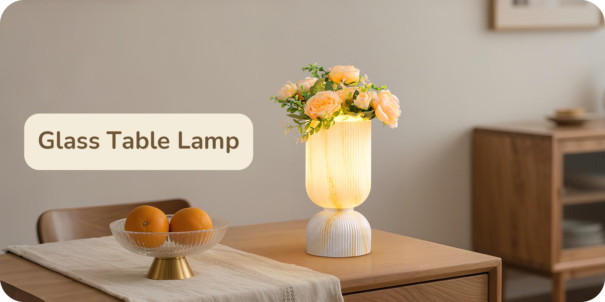 Marbled Glass Table Lamp (2 Styles: Yellow/Green) - E26 LED 3-Color/Warm Light 120V Dimmable for Bedroom Living Room