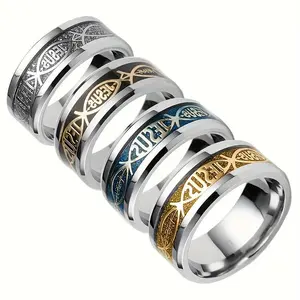 Stainless Steel Christian Ring with Jesus & Cross Design - Cross Symbol, Jesus Pendant Religious Jewelry Gift, Cross Symbol Rings, Jesus Pendant Rings