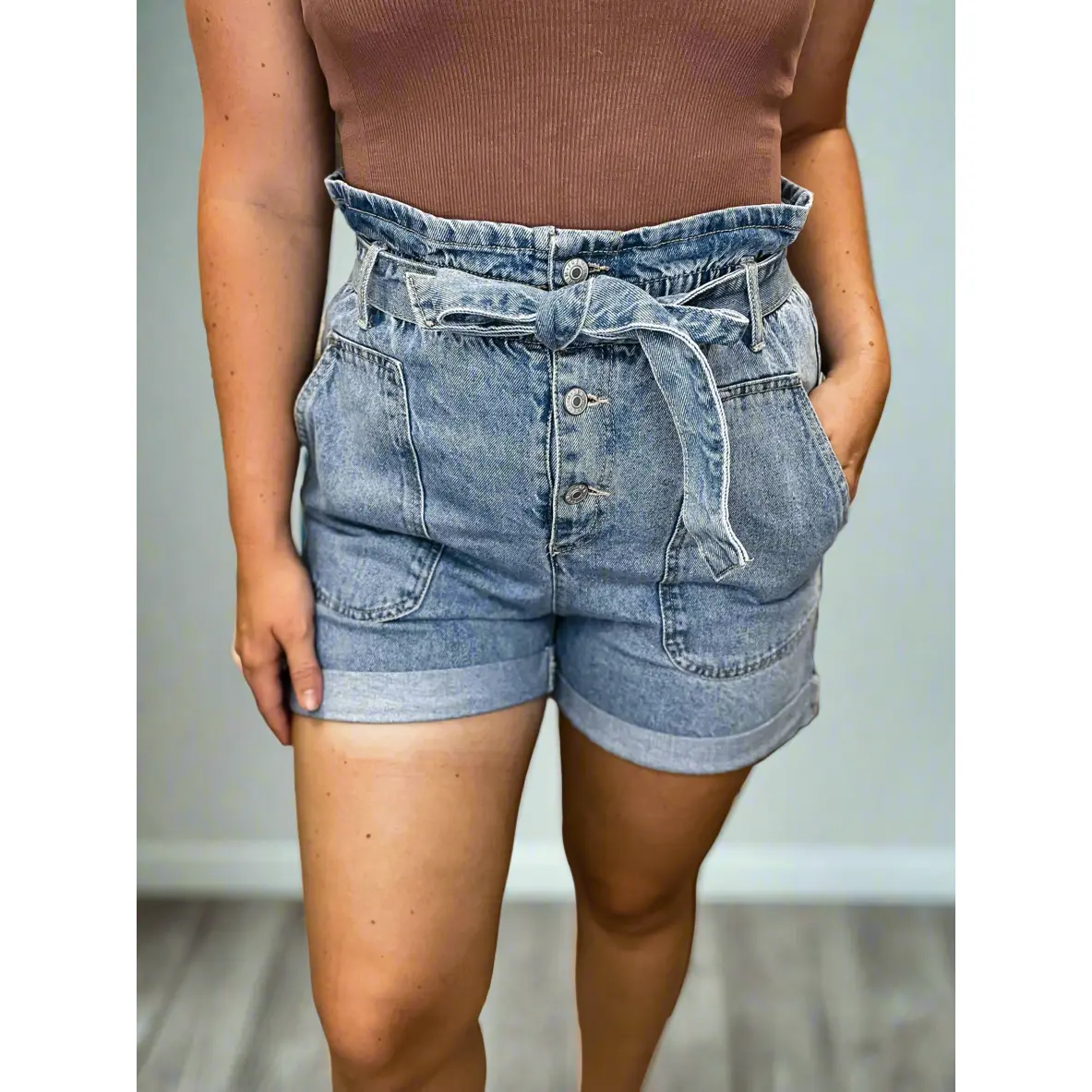 Paperbag Denim Shorts - Blue